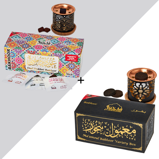 Oud Bakhoor Variety Box With Burner + Ma'amoul Bakhoor Variety Box With Burner