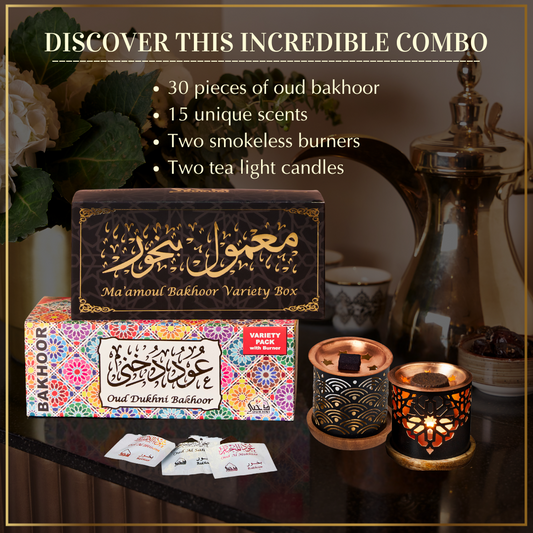 Oud Bakhoor Variety Box With Burner + Ma'amoul Bakhoor Variety Box With Burner