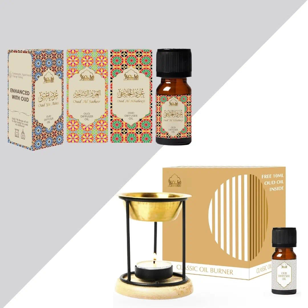 Dukhni Arabian Oudh Diffuser Oil Set with Diffuser Oil Burner